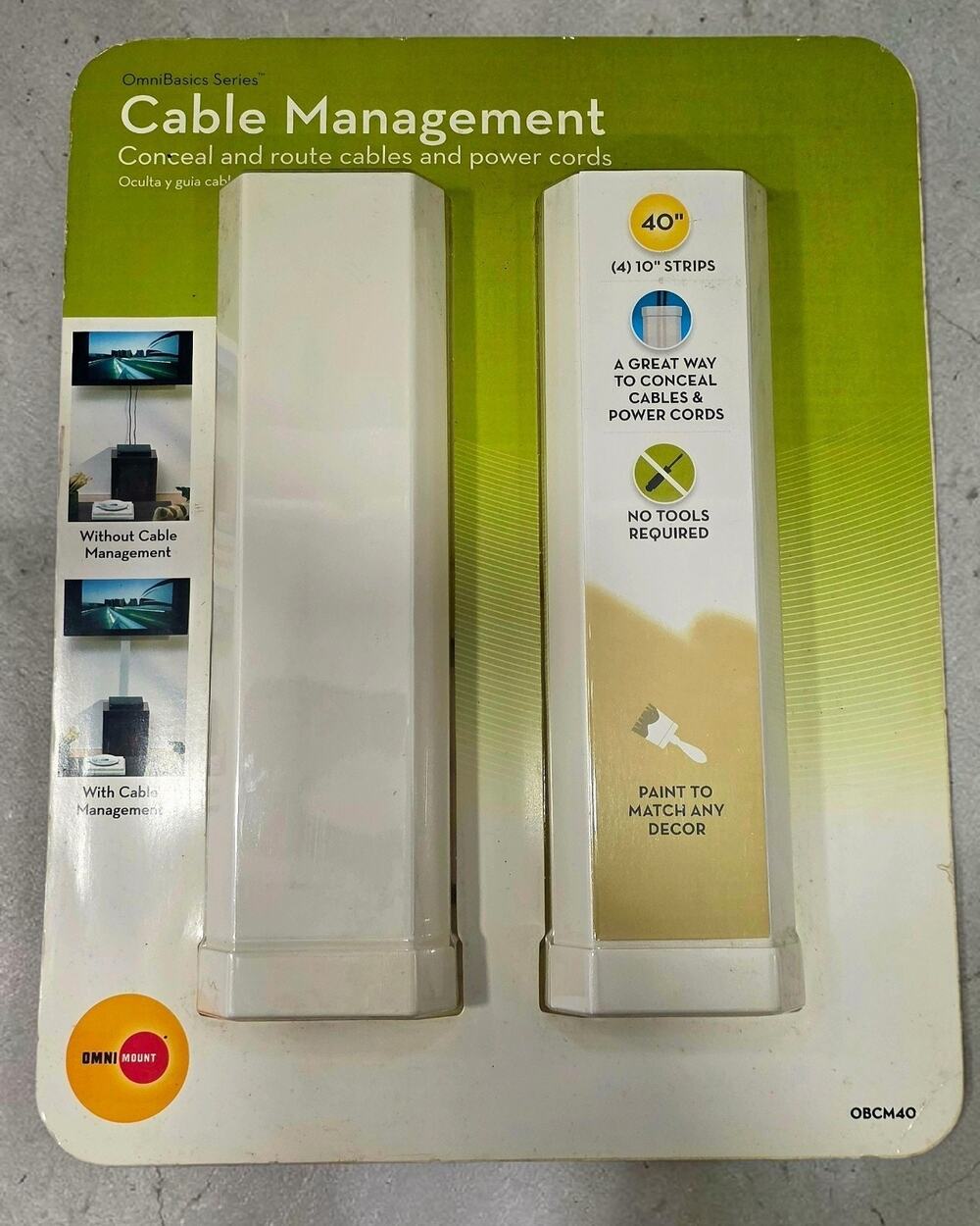 OmniMount OmniBasics Cable Management System Conceal Power Cords 40" OBCM40 NEW